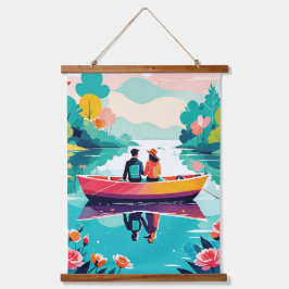 Um casal num barco num lago - Tapeçaria de Muro