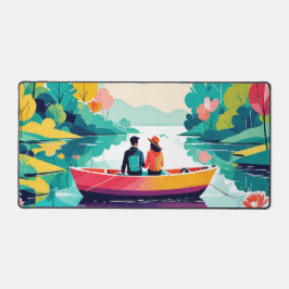 Um casal num barco num lago - tapete de mesa