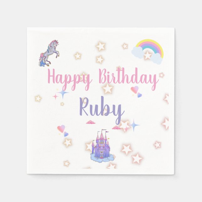 Um castelo de conto de fadas e guardanapos de unic (Frente)