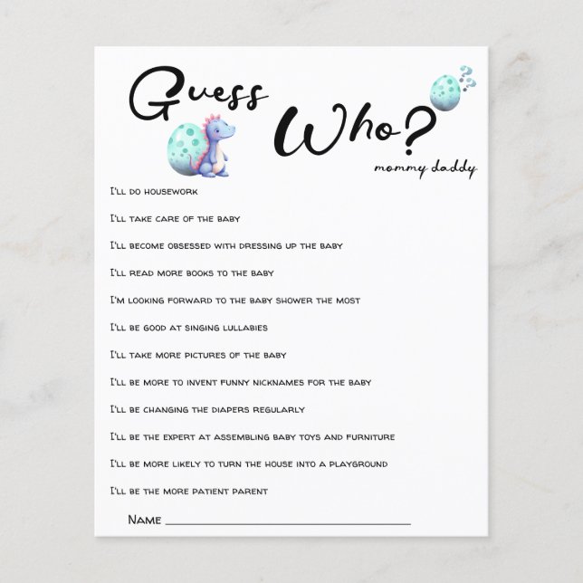 Um Chá de fraldas De Dinossauro Bonito Adivinha Qu (Frente)