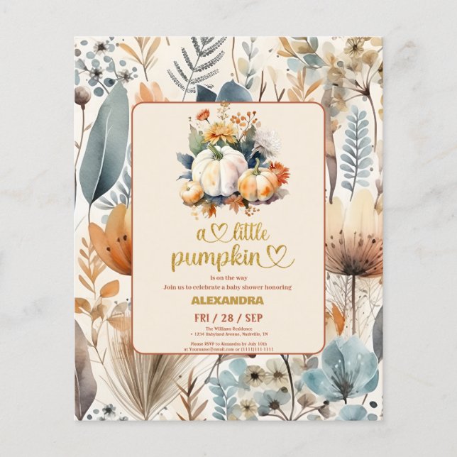 Um chuveiro de bebê com orçamento de abóbora peque (Frente)