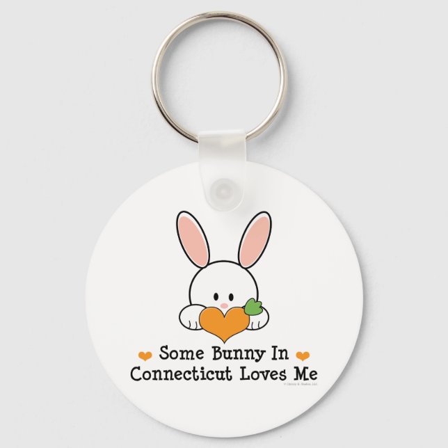 Um Coelhinho Em Connecticut Me Ama Chaveiro (Frente)