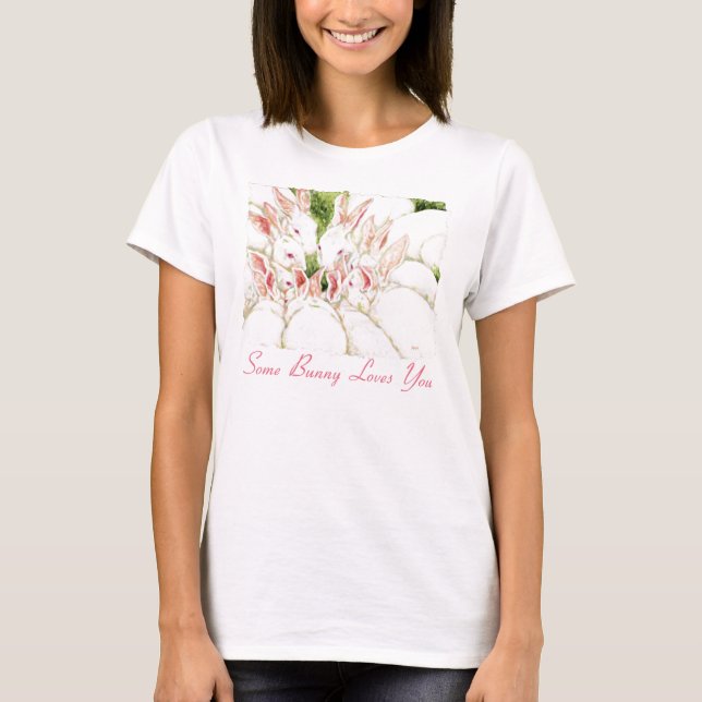 Um Coelhinho Te Ama - Camisa De Coelhos Brancos (Frente)
