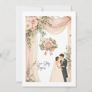 Um Conto de Amor Começa Cartão de Casamento Elegan
