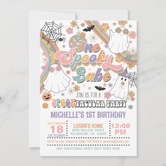 Um Convite de Aniversário de Bebê Spooky - Raparig (Frente)