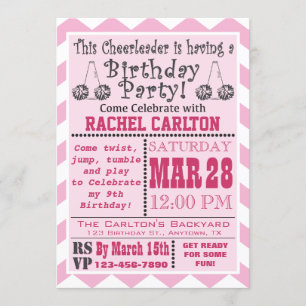 Um Convite de aniversário de líder de torcida rosa