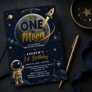 Um Convite de Aniversário de Um Ano na Lua Azul Do