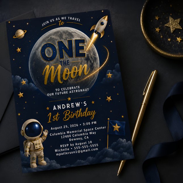Um Convite de Aniversário de Um Ano na Lua Azul Do (Criador carregado)