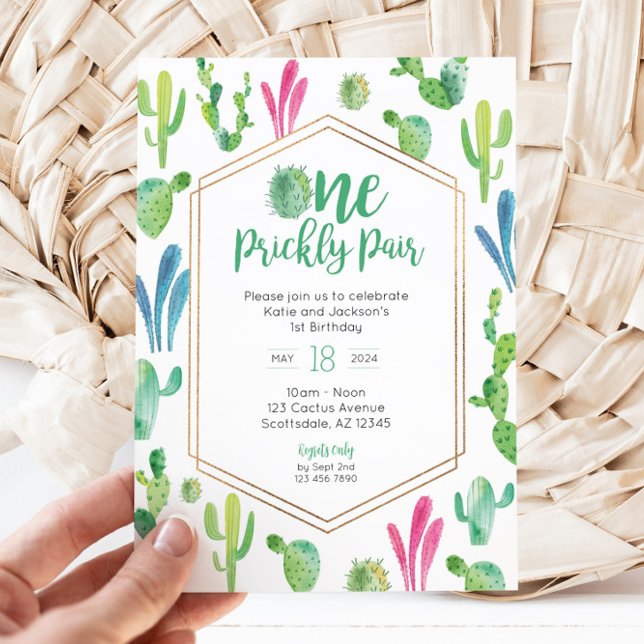 Um Convite de Aniversário do Twin Pair Twin (One Prickly Pair Birthday Invitation for Twins)