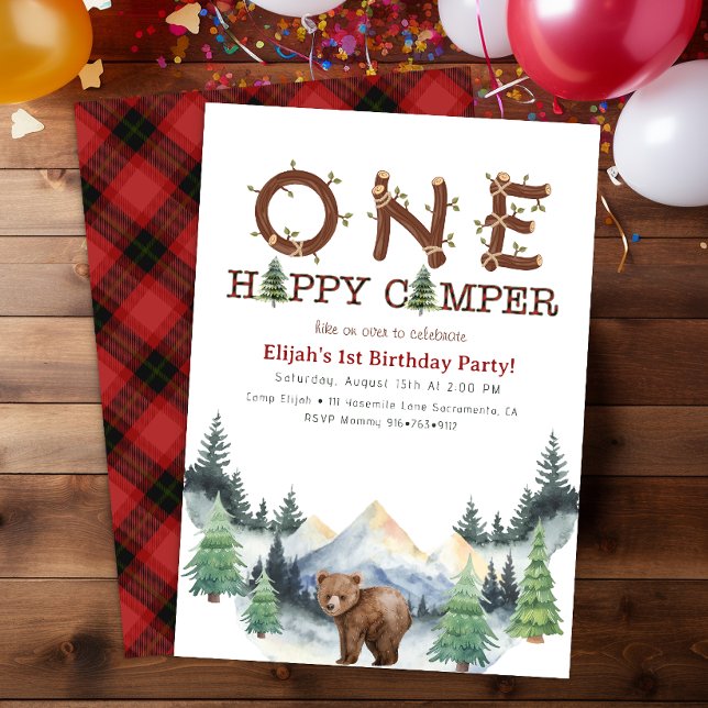 Um Convite de aniversário Feliz de Camper (One Happy Camper Birthday Party Invitation)