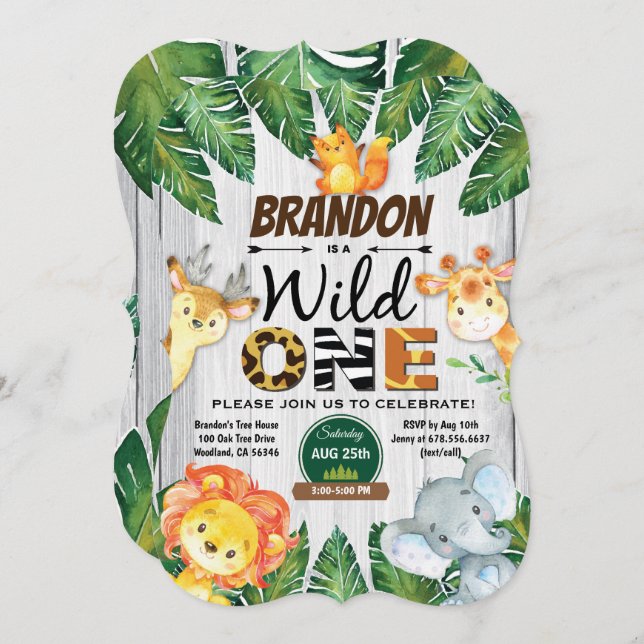 Um convite de aniversário selvagem. Rapaz da selva (Frente/Verso)