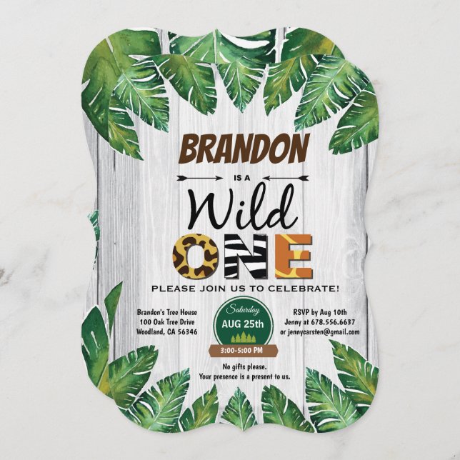 Um convite de aniversário. Tema da selva (Frente/Verso)