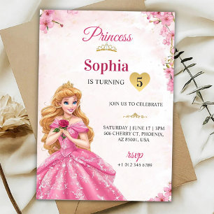 Um convite de aniversário temático de princesa ros