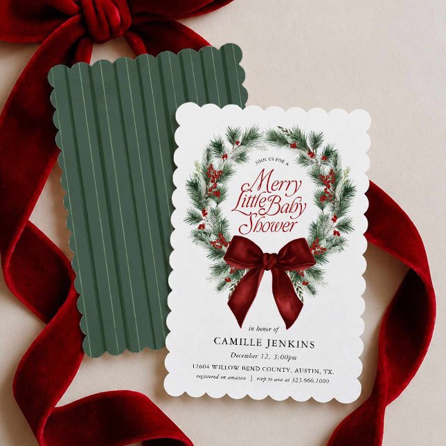 Um convite de chás de bebê alegre (Elegant Red and Green Merry Little Baby Shower Invitation)