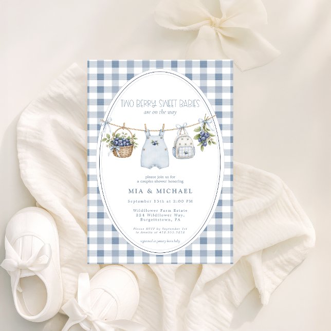 Um Convite de Chuveiro de Bebê Gêmeos A Berry Swee (Berry Sweet Baby Blueberry Clothesline Twins Baby Shower )