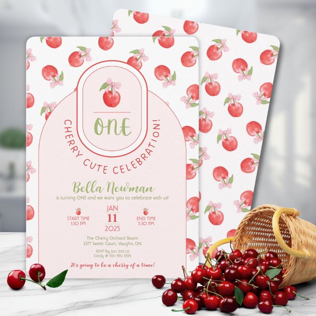 Um Convite de Primeiro Aniversário Cereja Fofa (ONE Cherry Cute Birthday Invitation!)