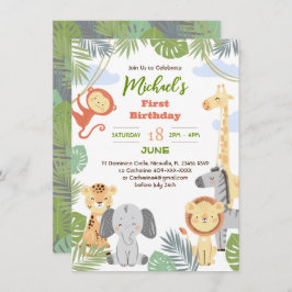 Um convite de primeiro aniversario plano com anima