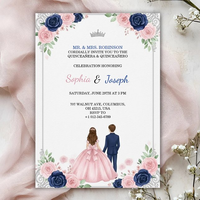 Um convite de Quinceanera com tema floral (Criador carregado)