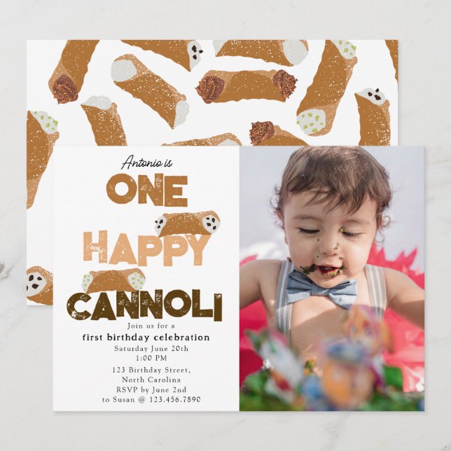 Um Convite Feliz Cannoli para 1º Primeiro Aniversá (Frente/Verso)