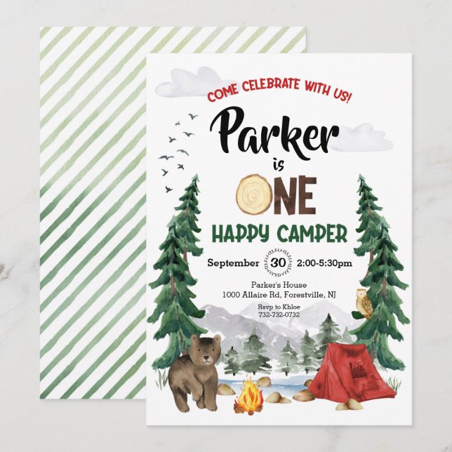 Um Convite Feliz de Aniversário de Camper (Frente/Verso)