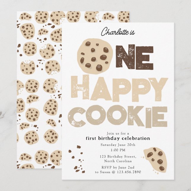 Um Convite Feliz de Biscoito 1º Primeiro Aniversár (Frente/Verso)