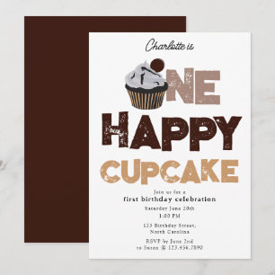 Um Convite Feliz de Cupcake para 1º Aniversário Fo
