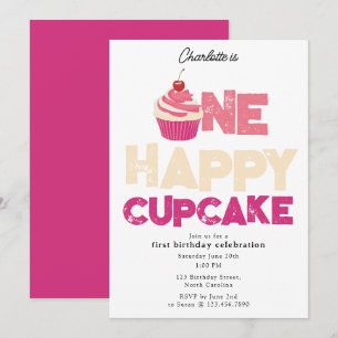 Um Convite Feliz de Cupcake para 1º Aniversário Fo