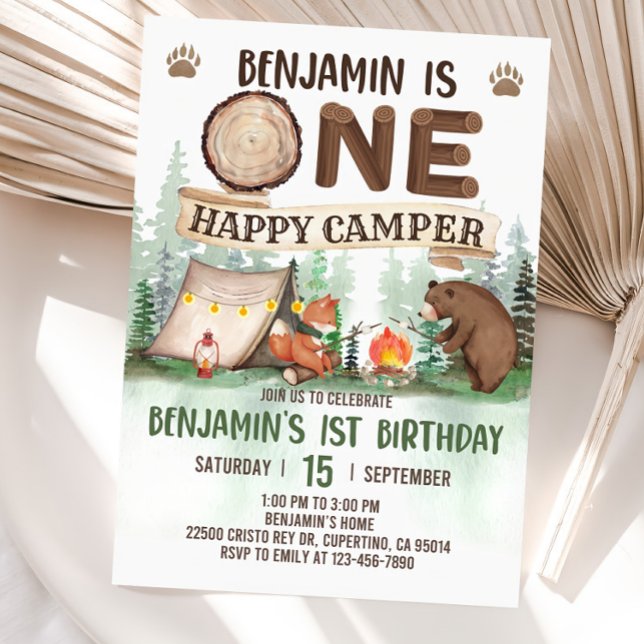 Um Convite Feliz para Campos Camping Birthday Invi (Criador carregado)