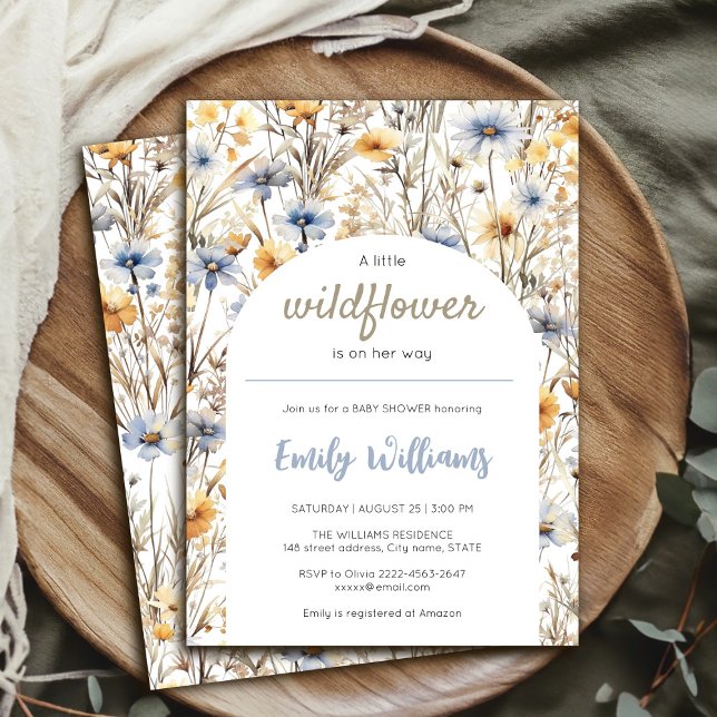 Um convite para chá de fraldas para uma menina de  (A little wildflower is on the way baby shower invitation )