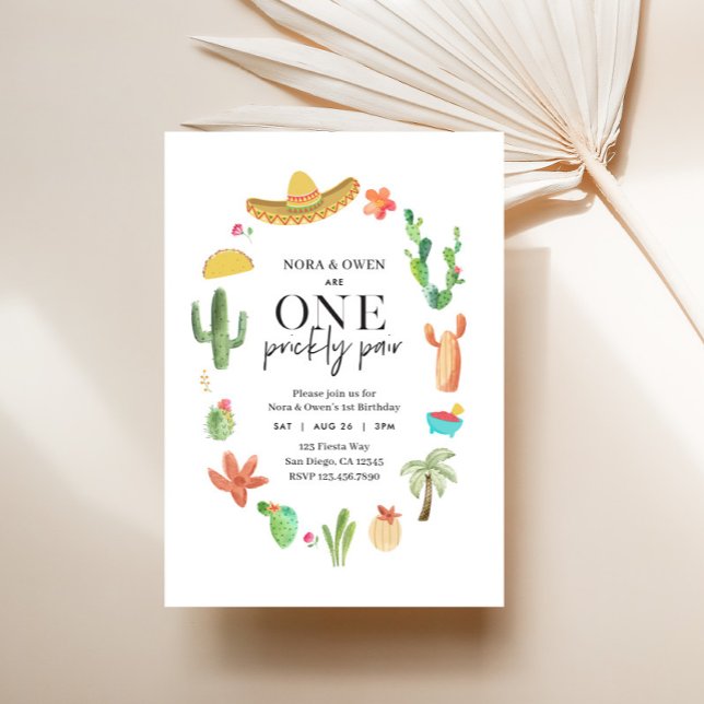 Um convite para primeiro aniversario de gêmeos de  (One Prickly Pair Invite)
