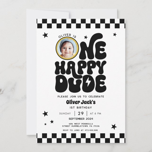 Um convite para primeiro aniversario Feliz com Fot (Frente)