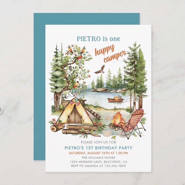 Um convite para primeiros aniversarios de Camper B (Frente/Verso)