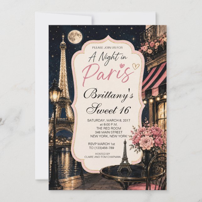 Um Convite Personalizado para Sweet 16 - Uma Noite (Frente)