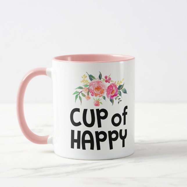 Um copo do punho floral feliz do rosa da caneca (Esquerda)