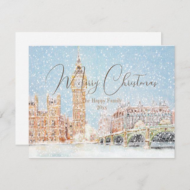 Um dia de neve em Londres Cartão de Natal Feliz (Frente/Verso)