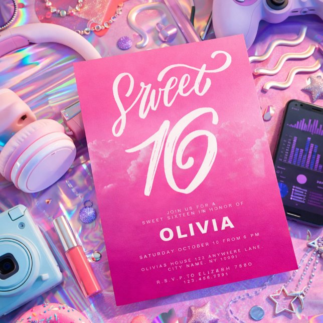 Um doce minimalista rosa elegante, de 16 anos (Sweet 16 Birthday Pink Girly Minimalist Invitation)
