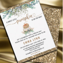 Um Dourado Convite Para Chás de fraldas De Abóbora