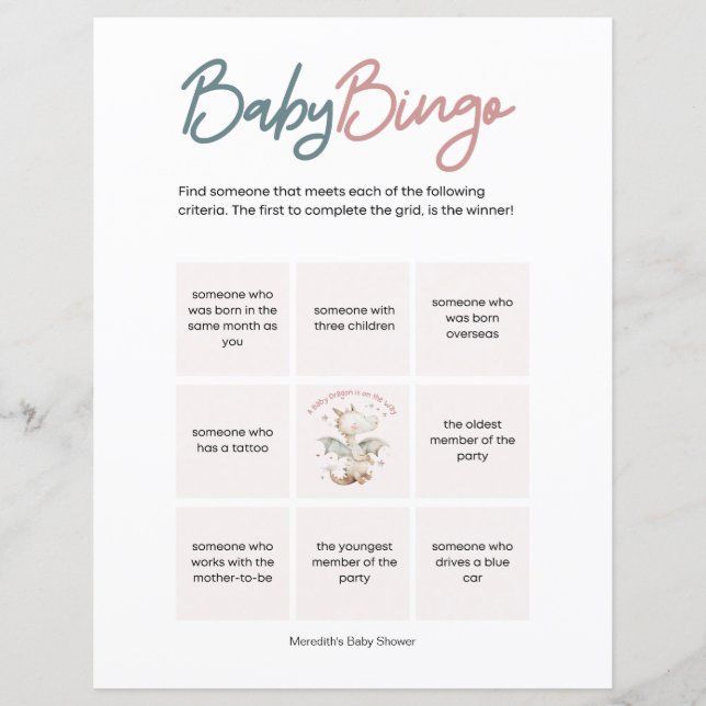 Um Dragão Bebê está no caminho Chá de fraldas Bing (Frente)