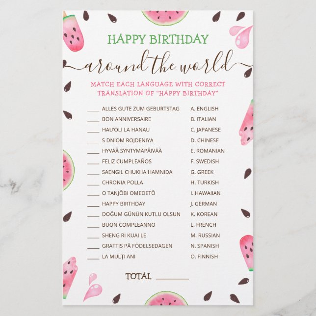 Um Em Um Feliz Aniversário De Melão Pelo Mundo (Frente)