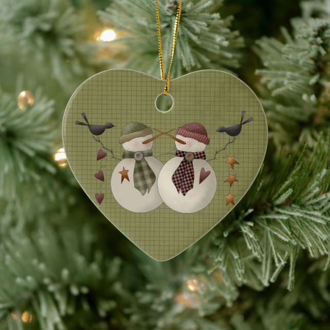 Um Enfeites de natal cerâmico Casal de neve (Árvore)