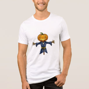 Um espantalho assustador de Halloween com uma abób
