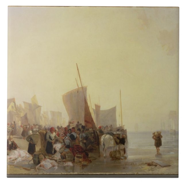 Um Fishmarket perto de Boulogne, c.1824 (óleo em (Frente)
