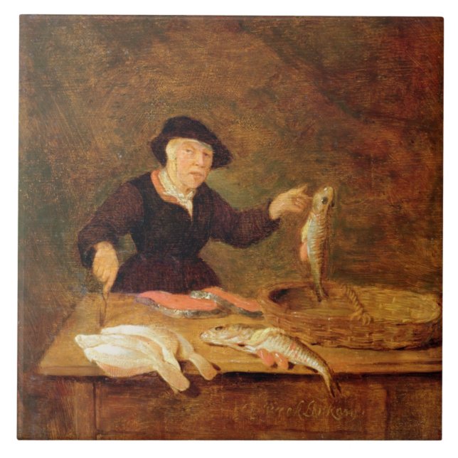 Um Fishmonger, c.1667 (óleo no painel) (Frente)