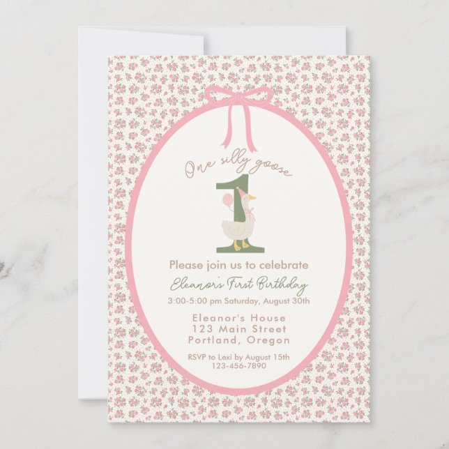 "Um ganso Bobo" Primeiro Convite de Aniversário (Frente)