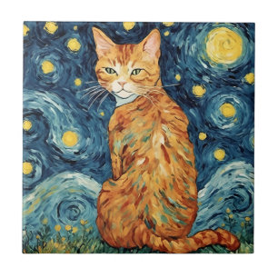 Um Gato Ginger Tabby na Noite Estrelada