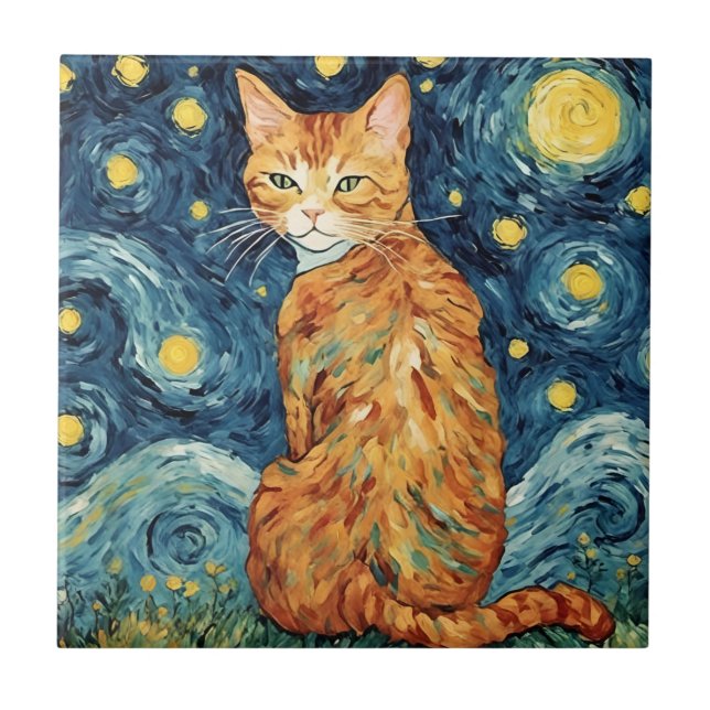 Um Gato Ginger Tabby na Noite Estrelada (Frente)