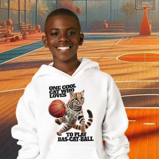 Um Gato Legal que ama jogar bola de gato-do-gato (One Cool Cat Who Loves to Play Bas-cat-Ball Hoodie Cover Photo)