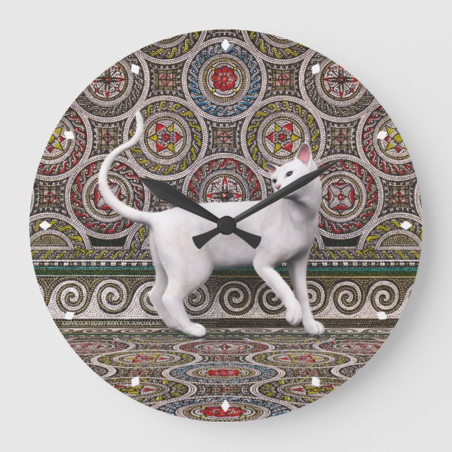 Um gato no relógio grande mosaico (Frente)