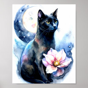 Um Gato Preto com Poster de Olhos Amarelos em Grev