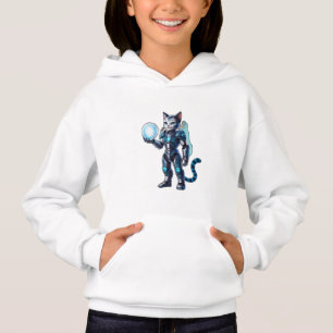 Um gato robô com armadura futurista.